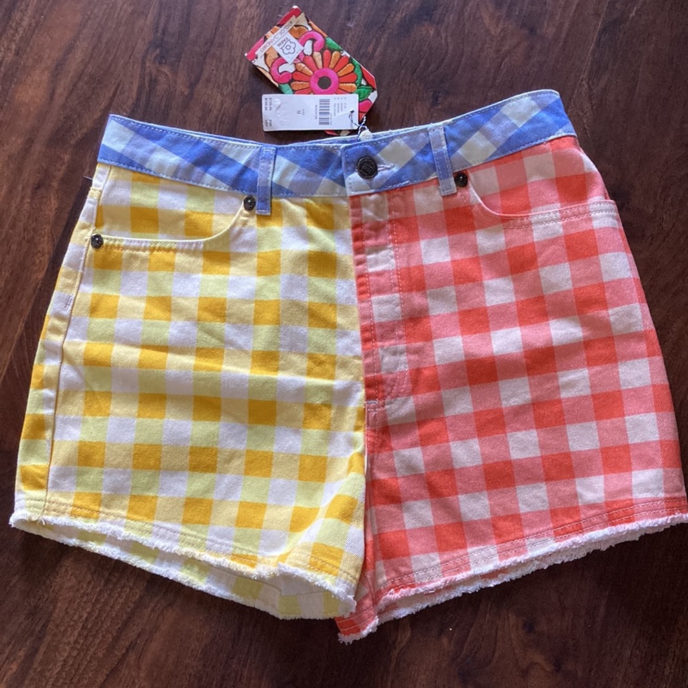 NWT Farm Rio gingam check denim cut off Anthropologie  shorts - Picture 5 of 6